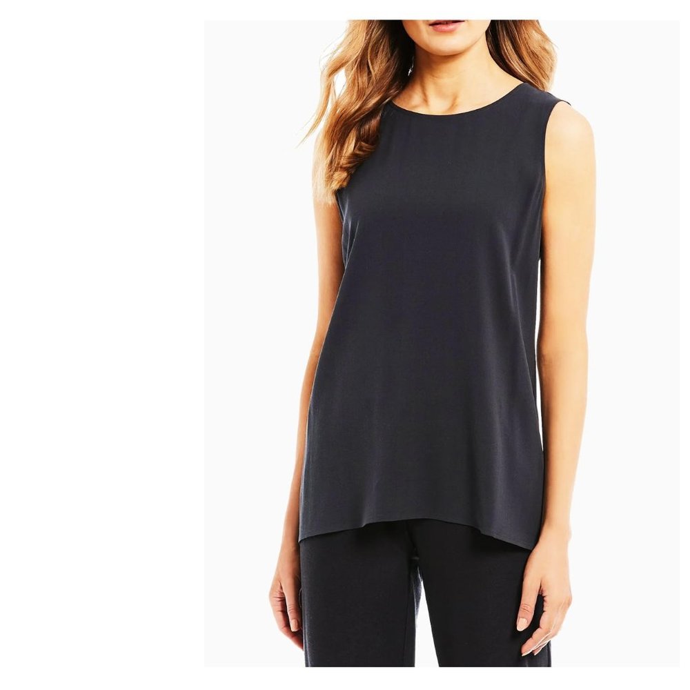 Eileen Fisher SP Georgette Bateau Crepe Long Shell in Graphite NEW WITH TAG…